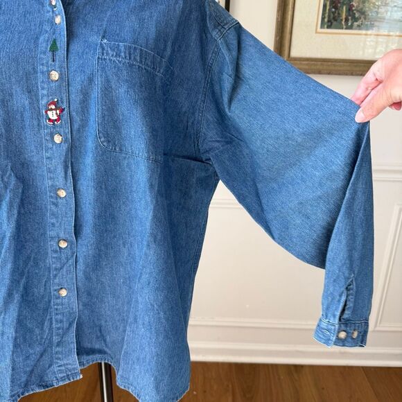 Vintage Northern Tradition Snowman Denim Chambray Button Up Shirt XL - Picture 8 of 9